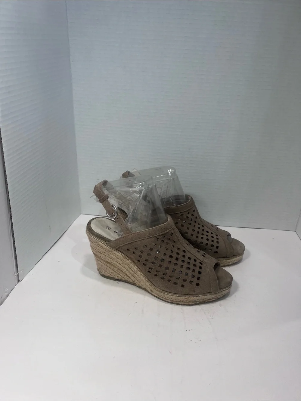 Women’s Taupe Perforated Espadrille Wedge Sandals